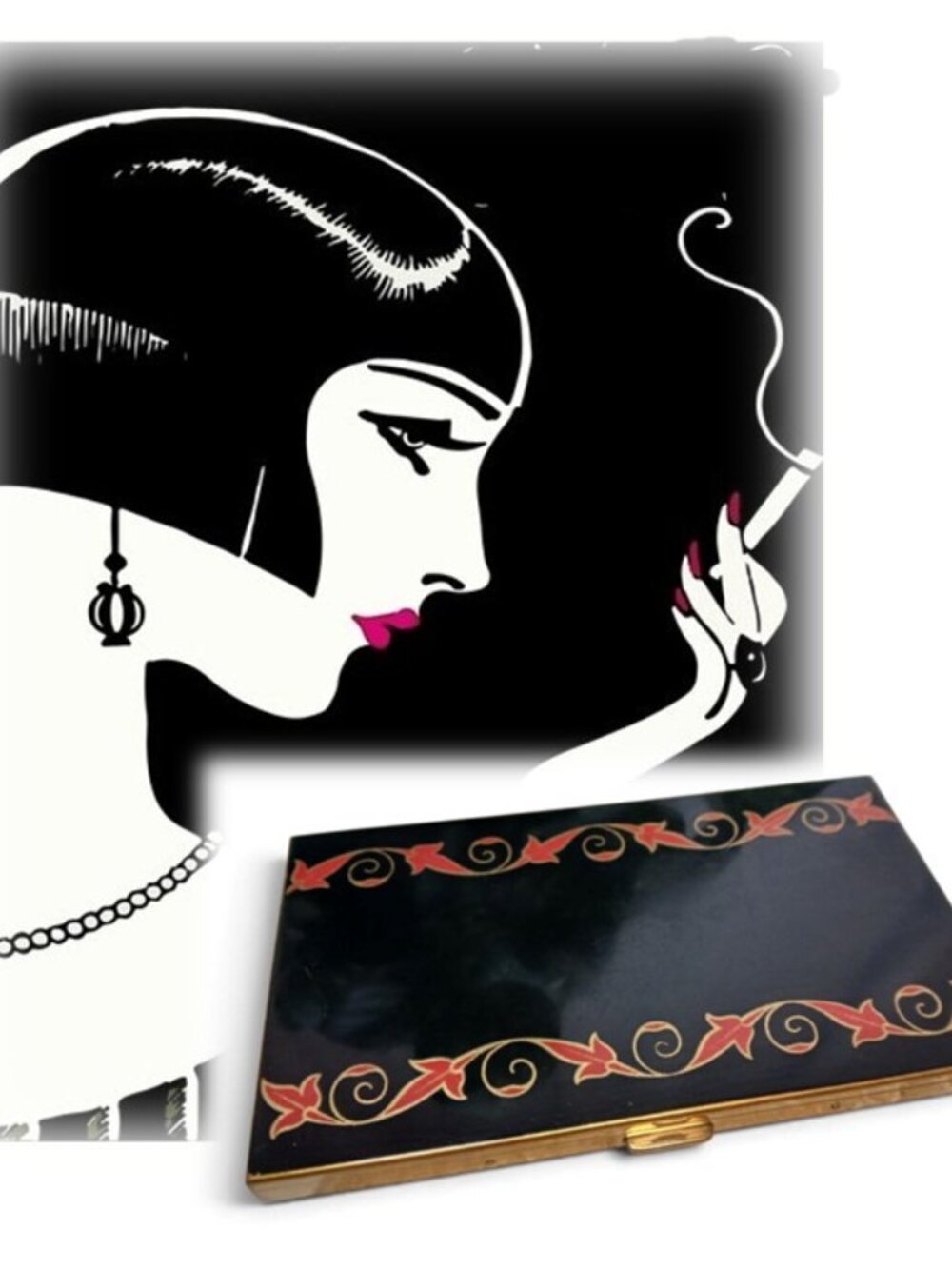 Vintage 1930s Deco Black Enameled VOLUPTE Cigarette Case